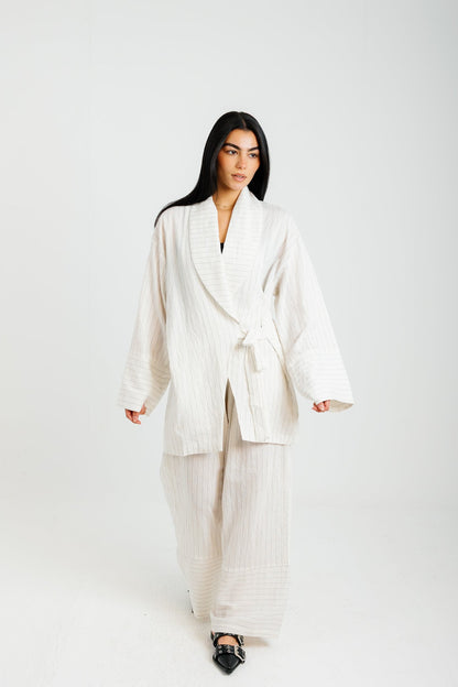 The Pinstripe Wrapped Set - White