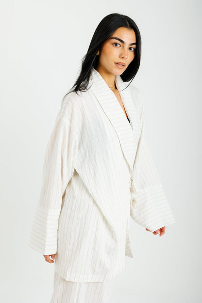 The Pinstripe Wrapped Set - White