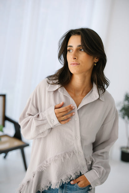 Fringed Sided Shirt in Grey