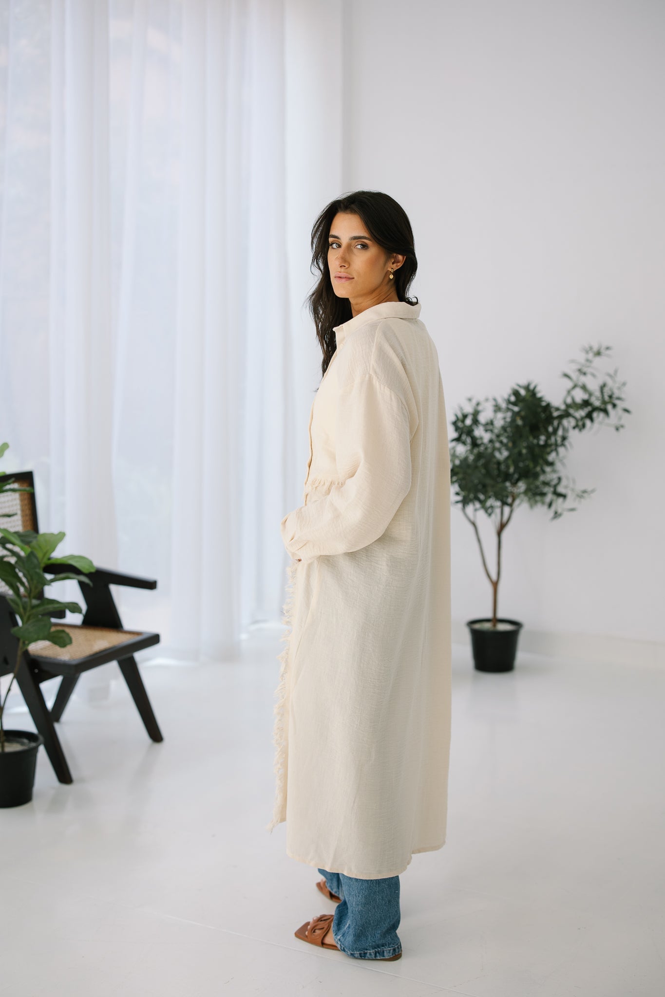 Fringed Sided Shirt in Creme