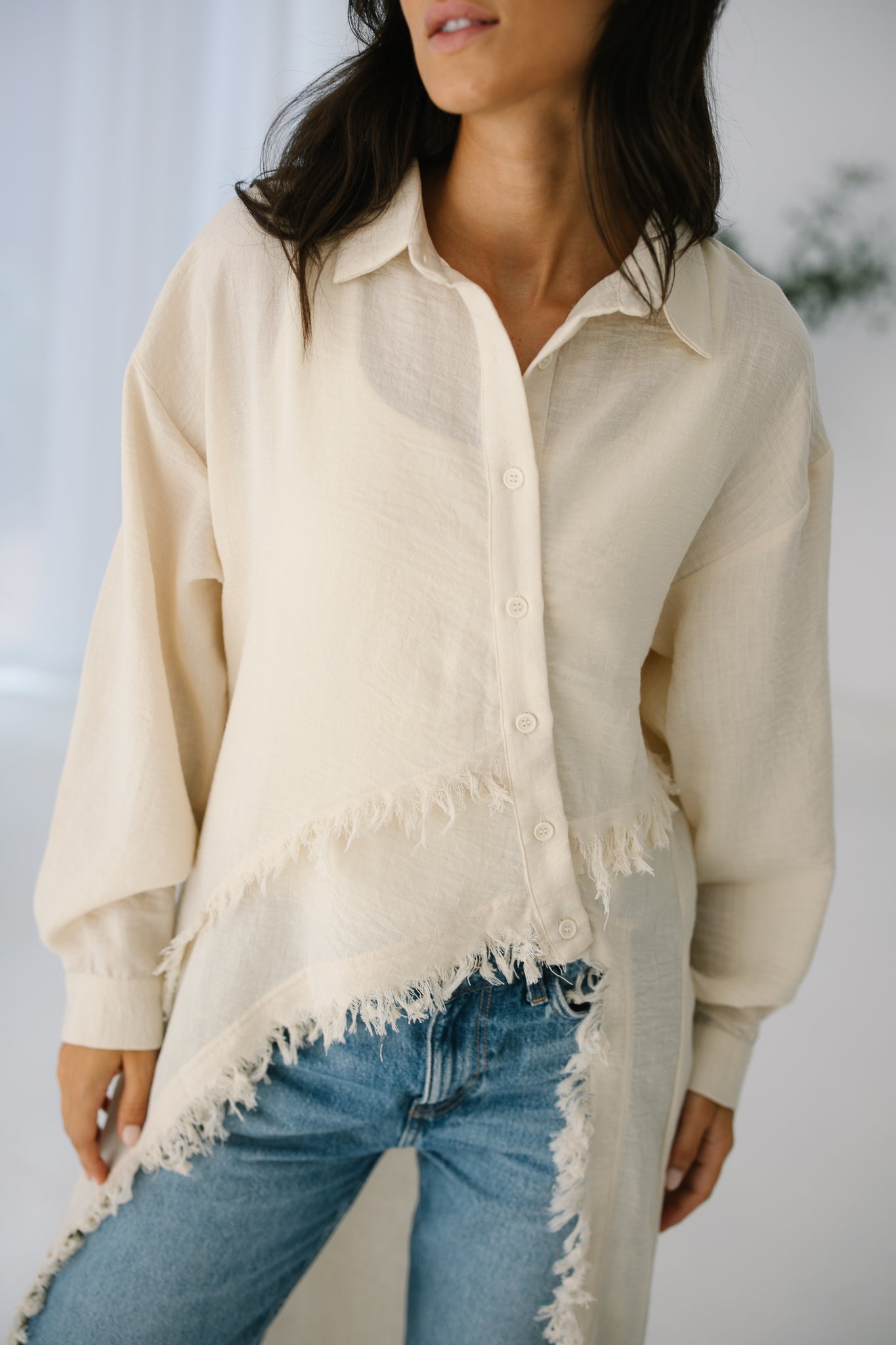 Fringed Sided Shirt in Creme