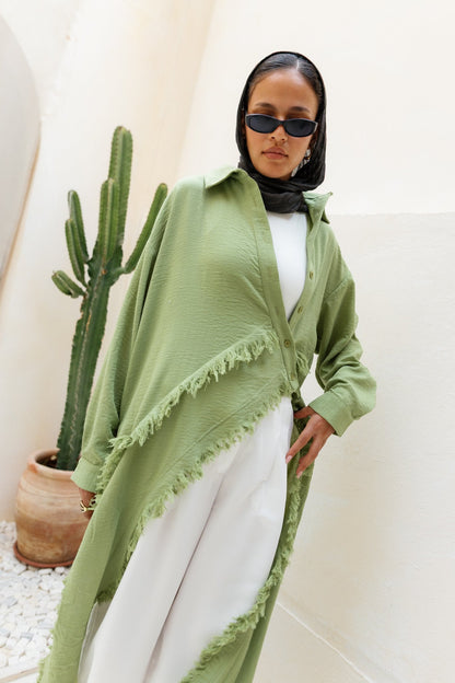 Fringed Sided Shirt in Sage