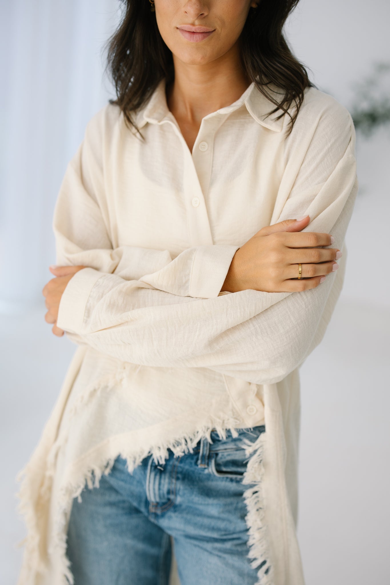 Fringed Sided Shirt in Creme