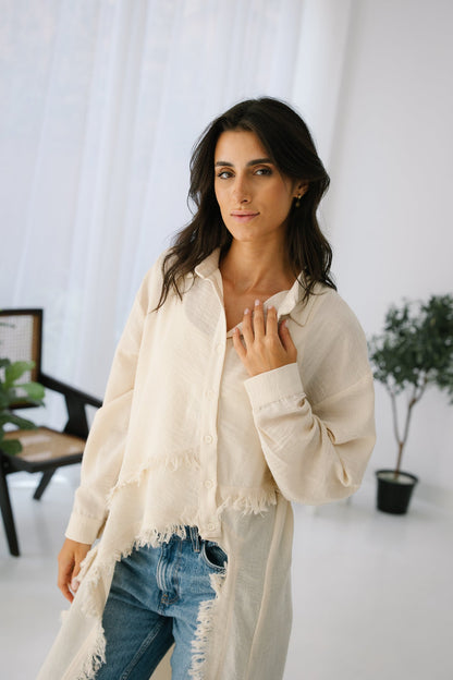 Fringed Sided Shirt in Creme