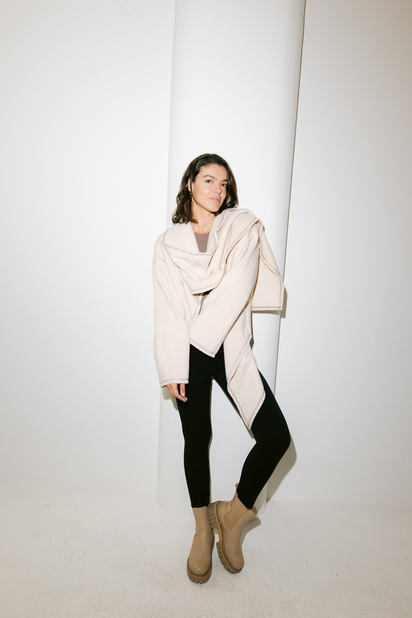 Scarfed Wool Jacket - Creme