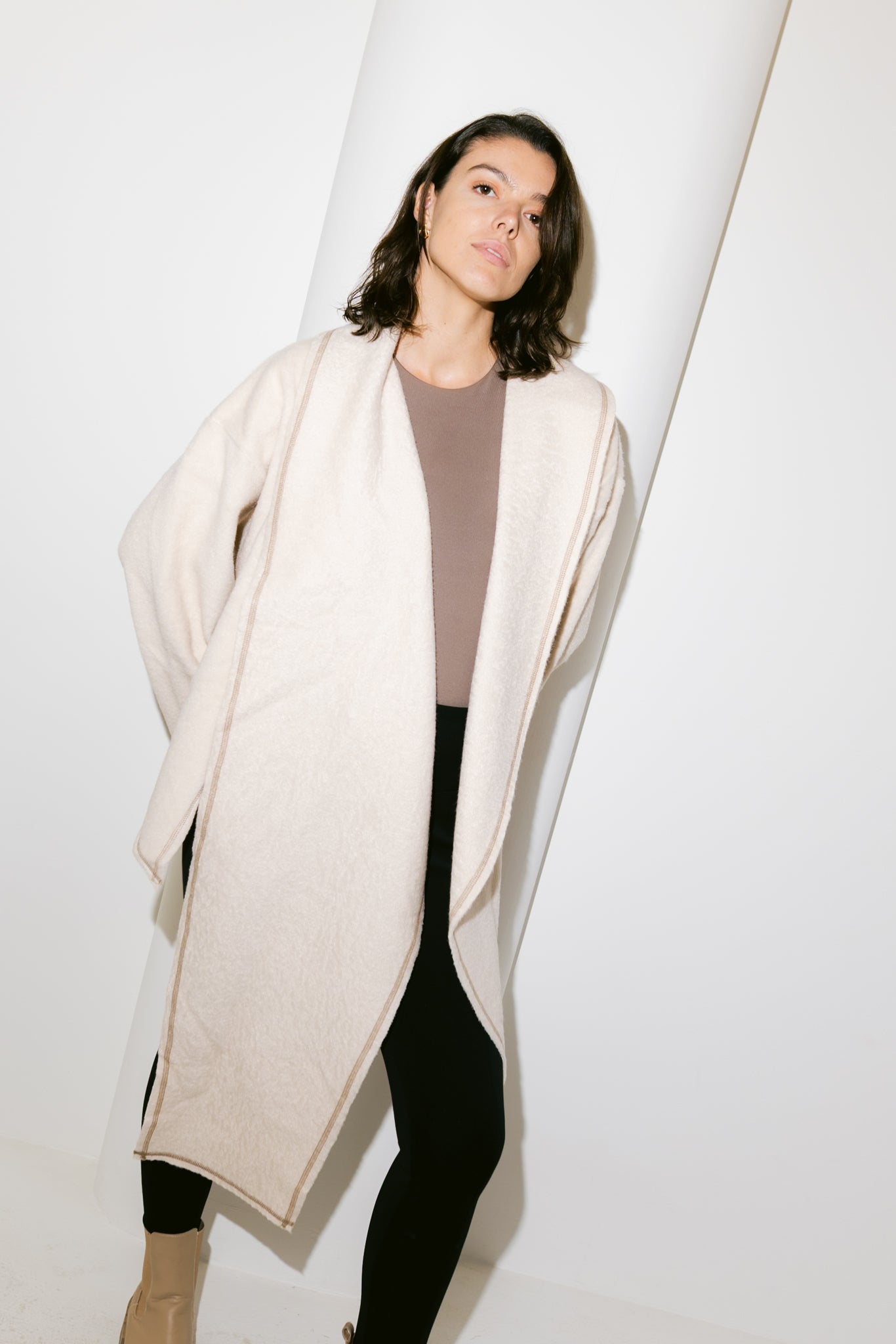 Scarfed Wool Jacket - Creme