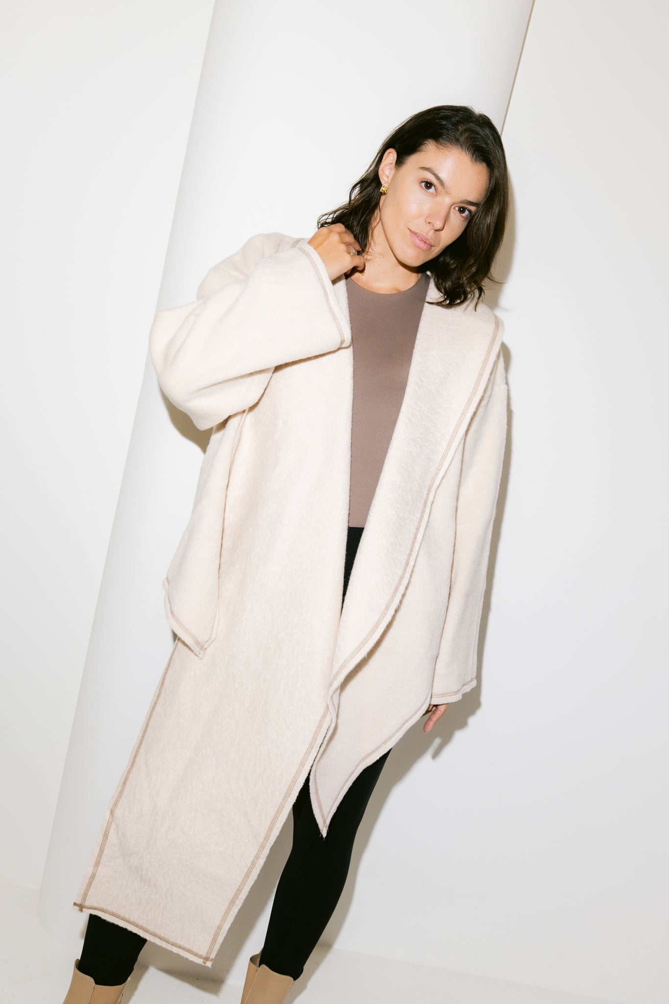 Scarfed Wool Jacket - Creme