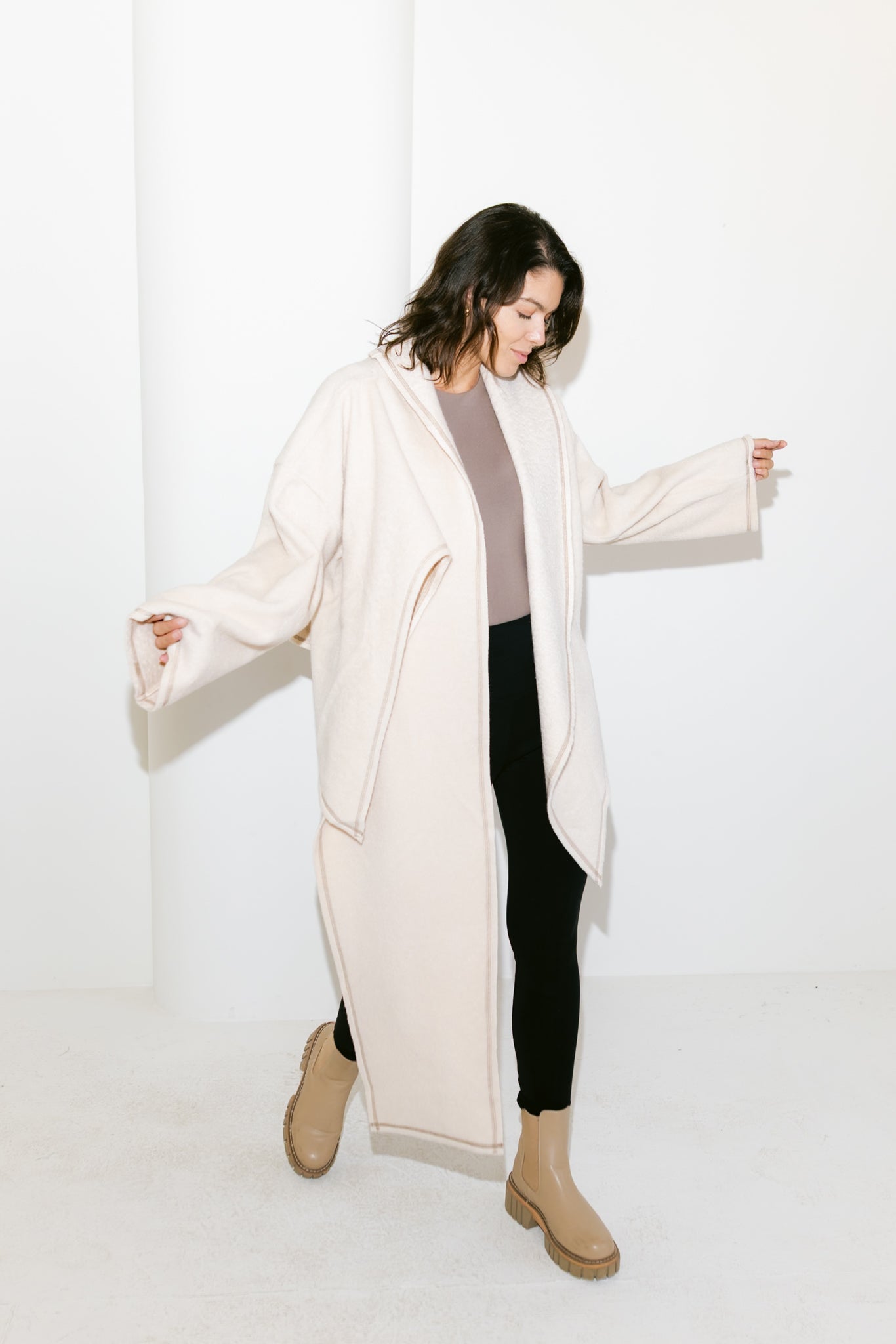 Scarfed Wool Jacket - Creme