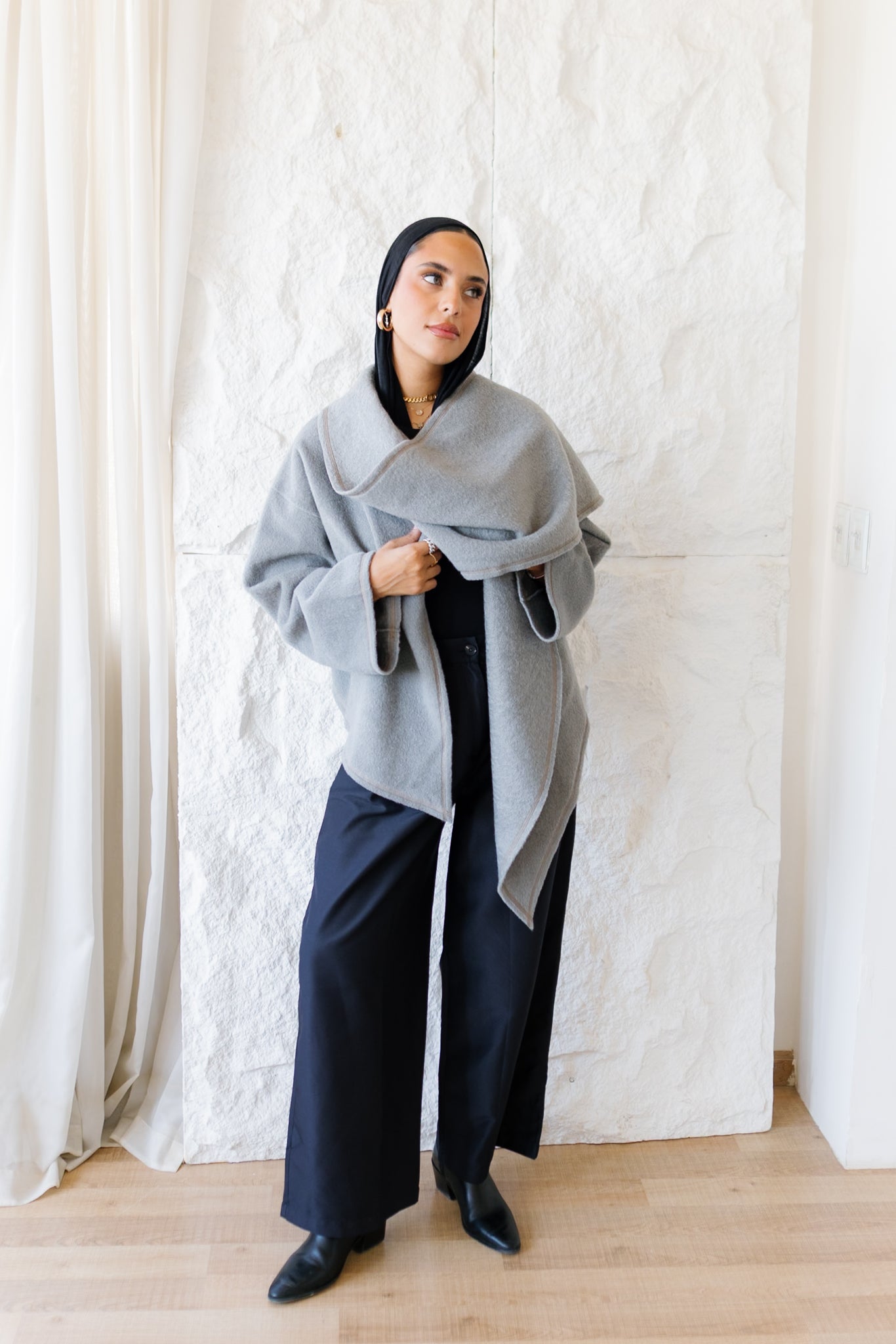 Scarfed Wool Jacket - Grey