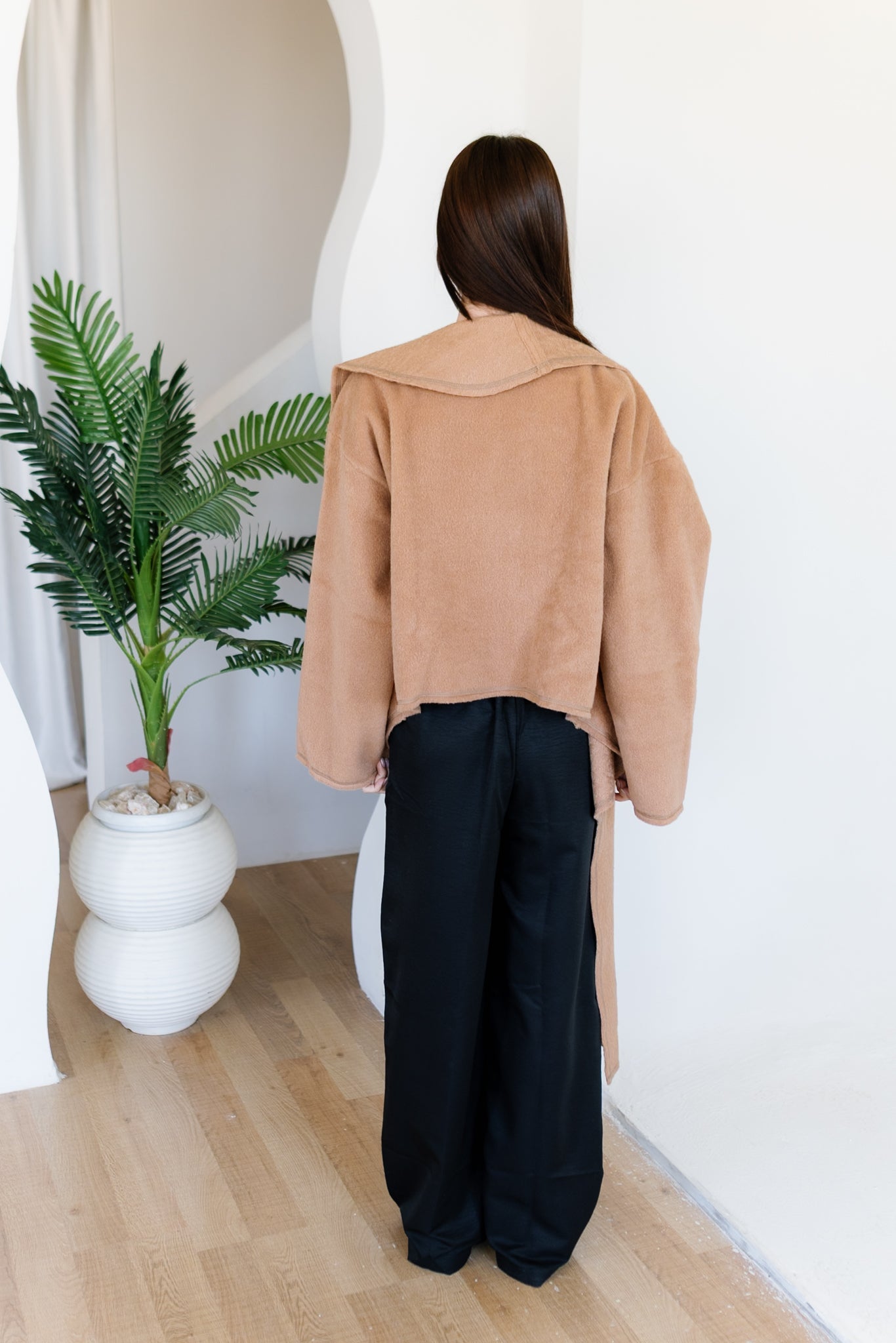 Scarfed Wool Jacket - Camel