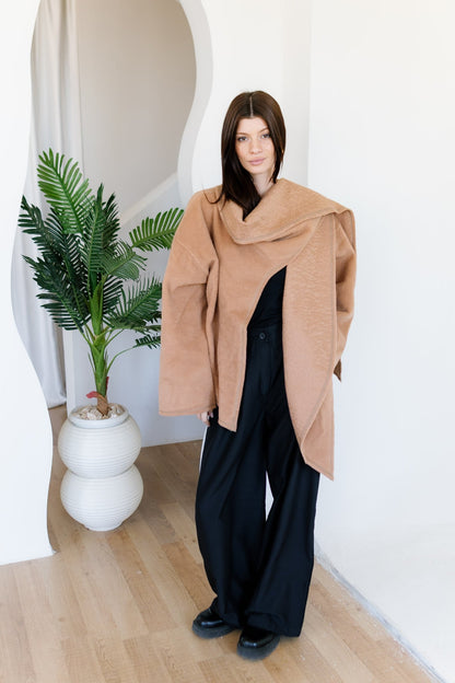 Scarfed Wool Jacket - Camel