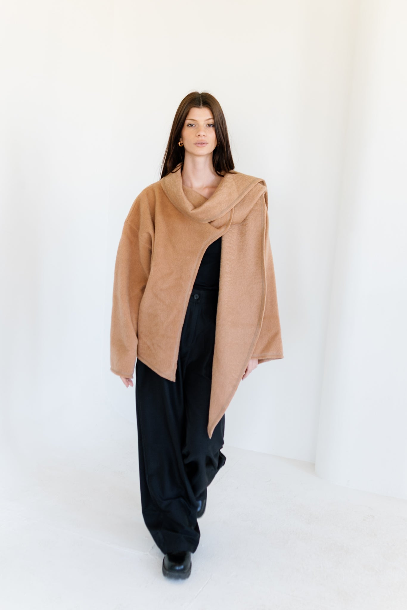 Scarfed Wool Jacket - Camel