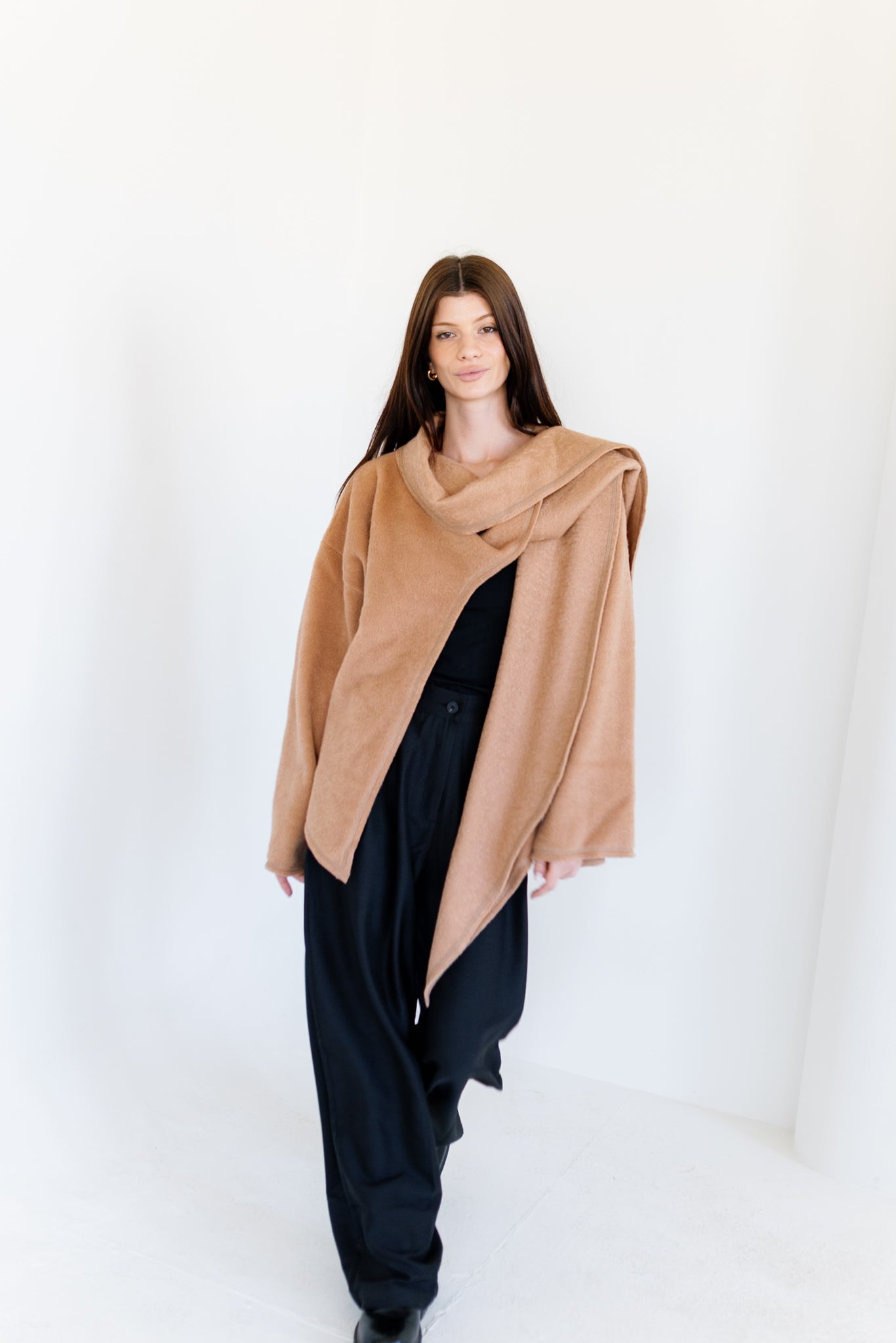 Scarfed Wool Jacket - Camel