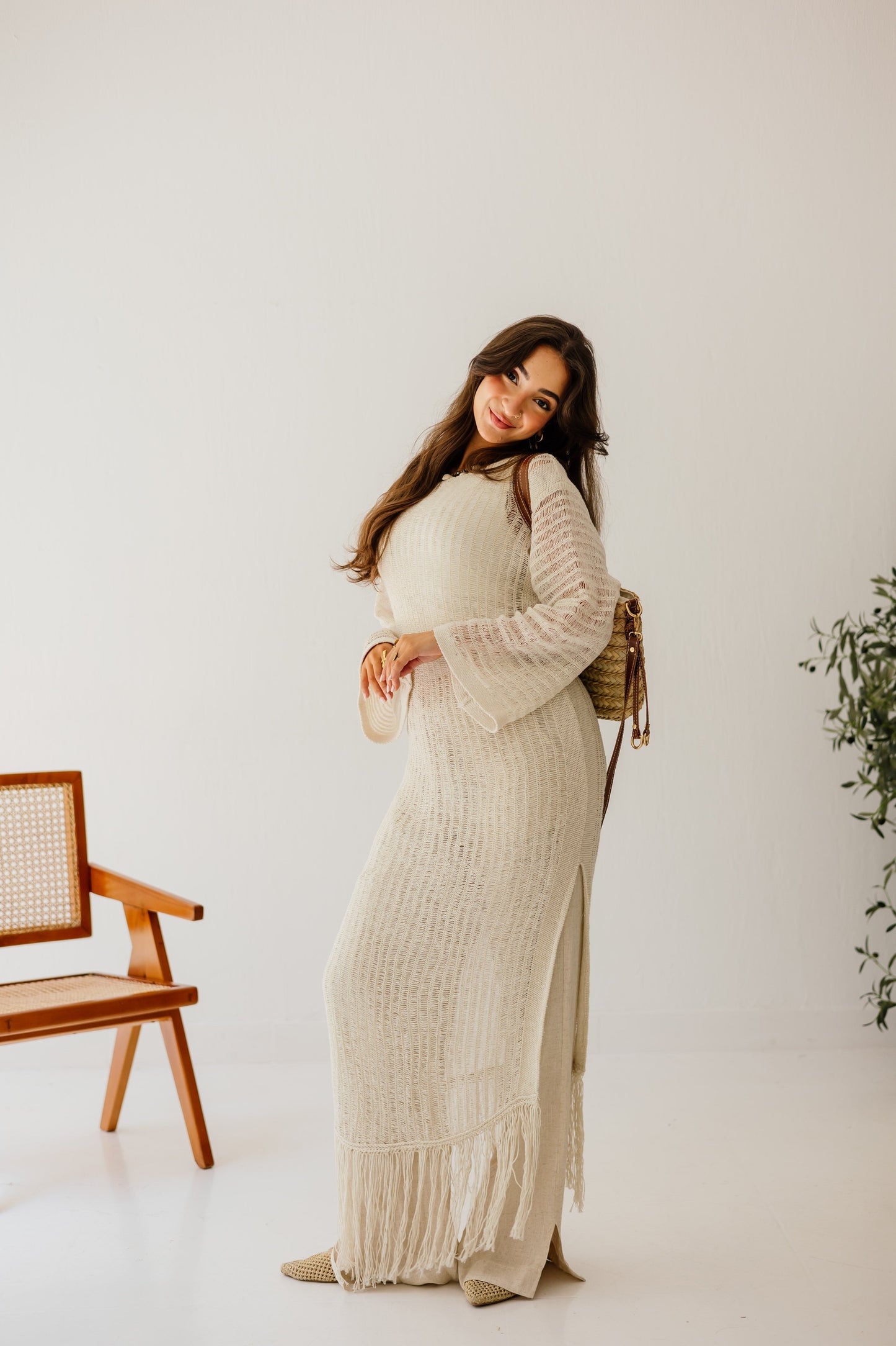 Boho Crochet Dress in Oat