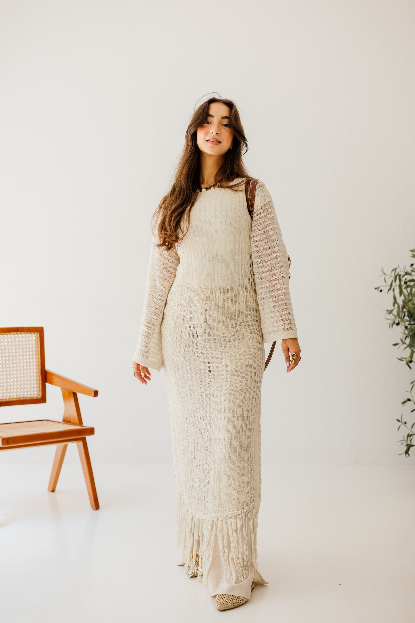 Boho Crochet Dress in Oat