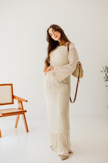 Boho Crochet Dress in Oat