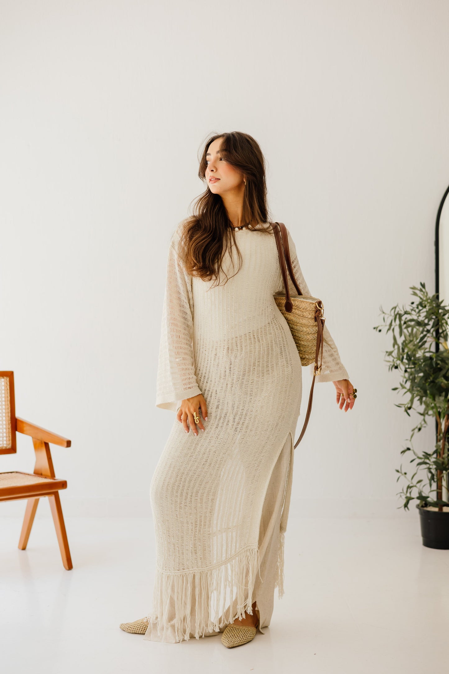 Boho Crochet Dress in Oat