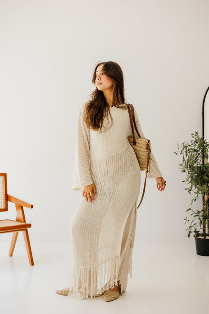 Boho Crochet Dress in Oat