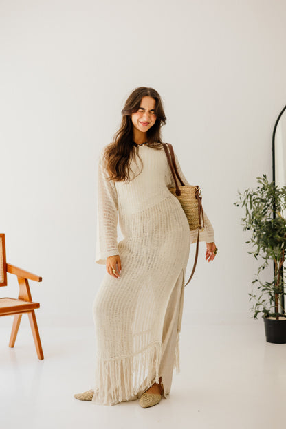 Boho Crochet Dress in Oat