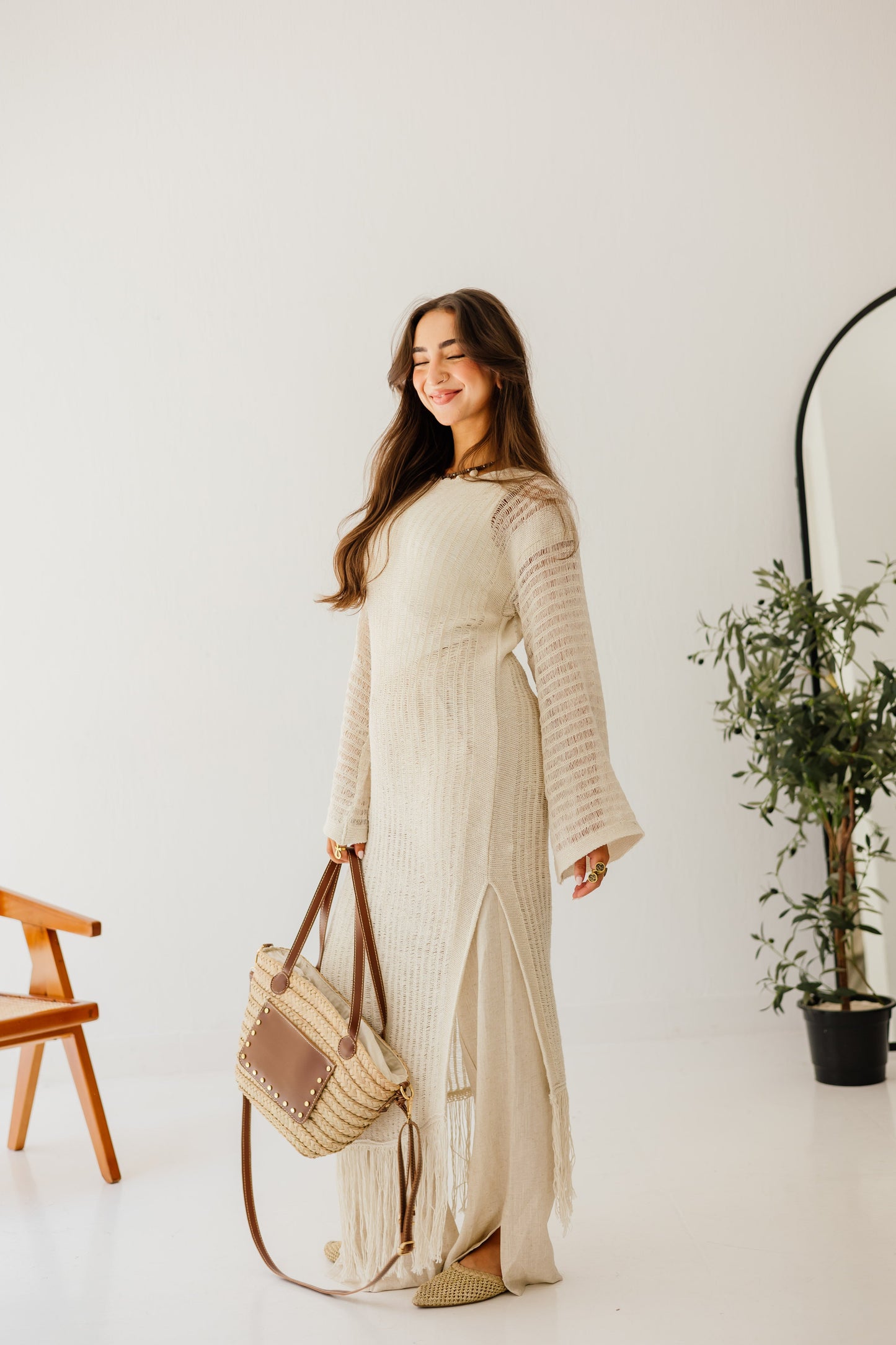 Boho Crochet Dress in Oat