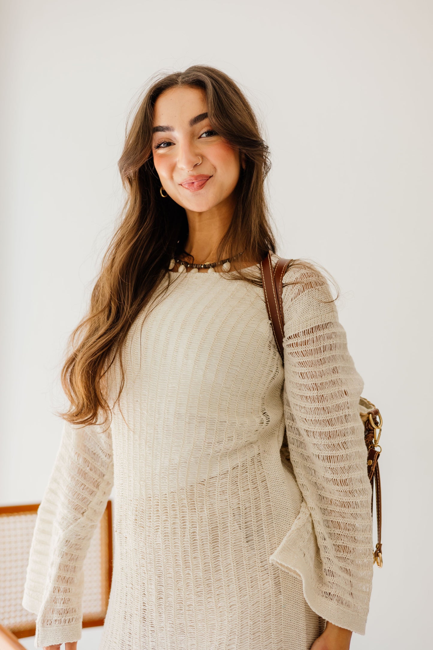 Boho Crochet Dress in Oat