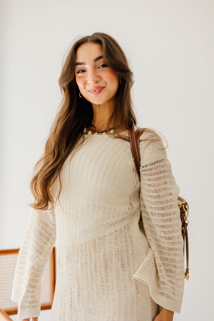 Boho Crochet Dress in Oat