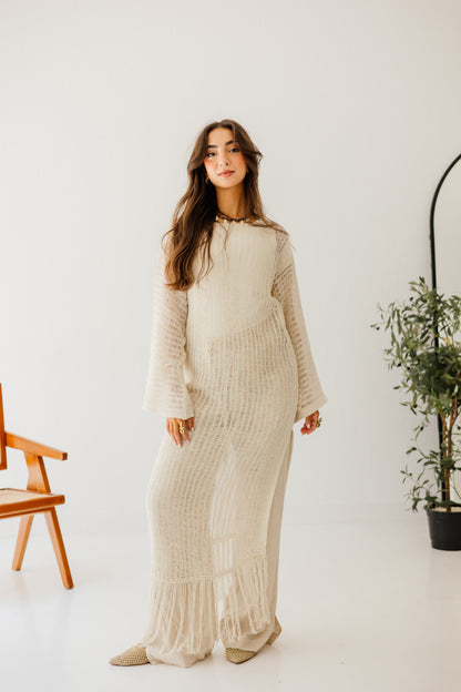 Boho Crochet Dress in Oat