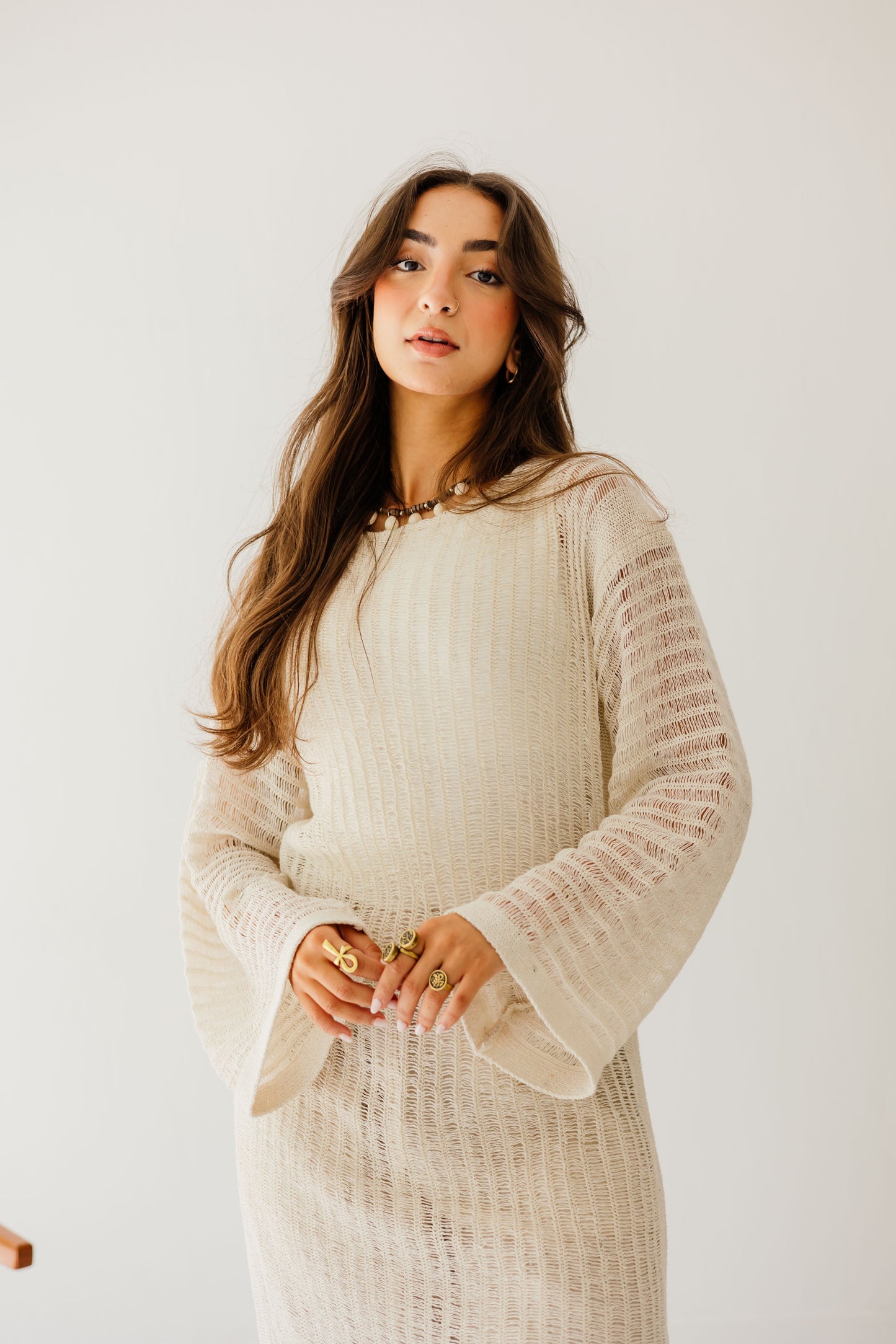 Boho Crochet Dress in Oat