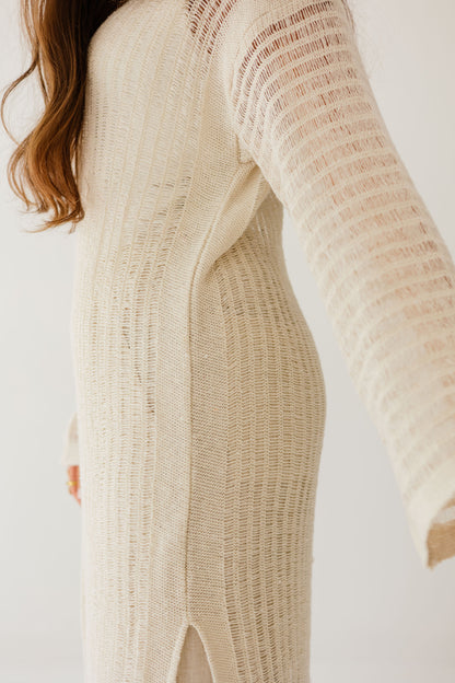 Boho Crochet Dress in Oat