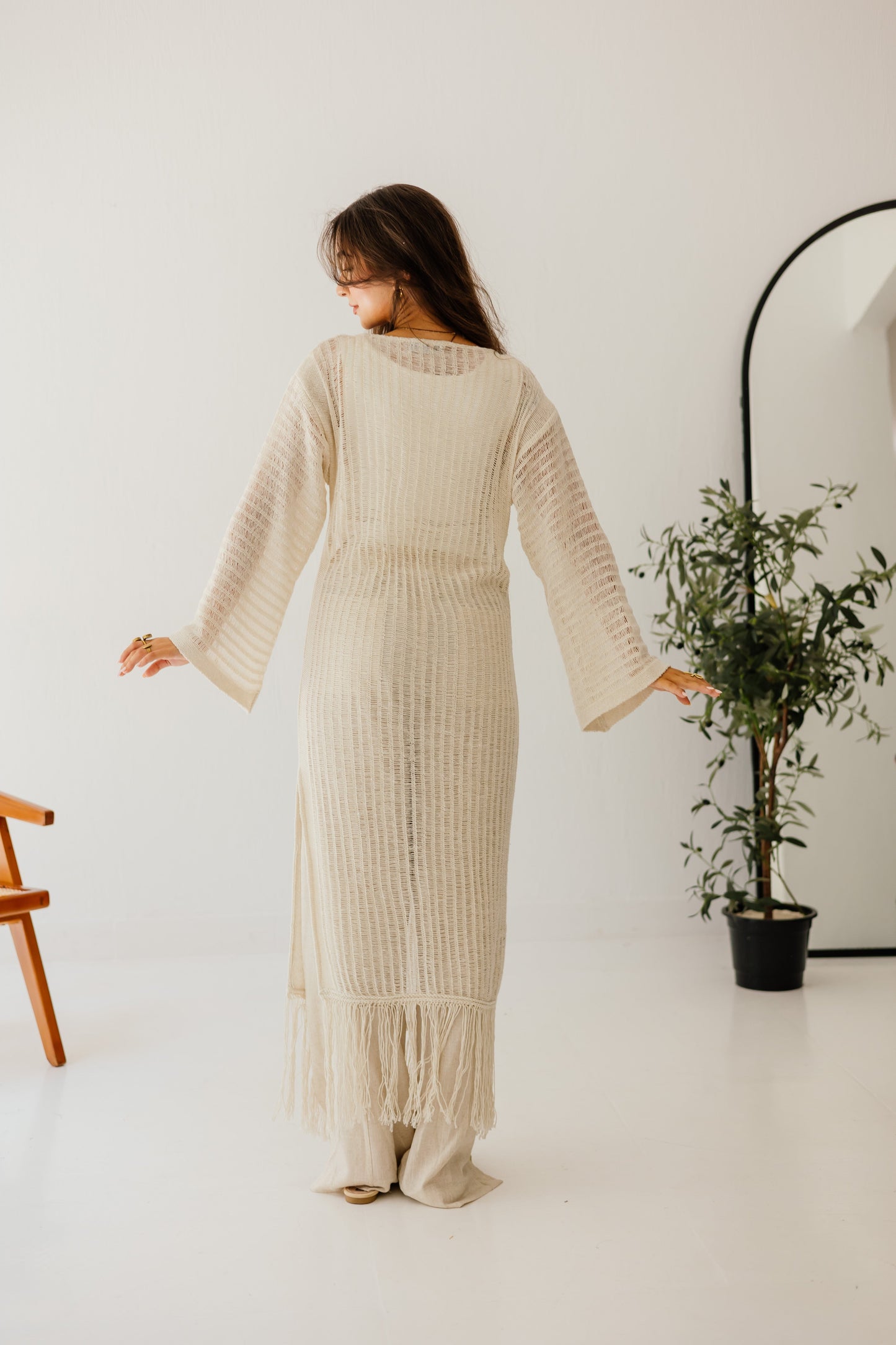 Boho Crochet Dress in Oat