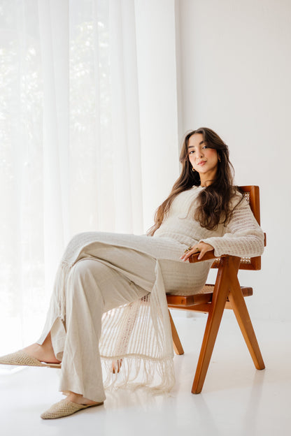 Boho Crochet Dress in Oat