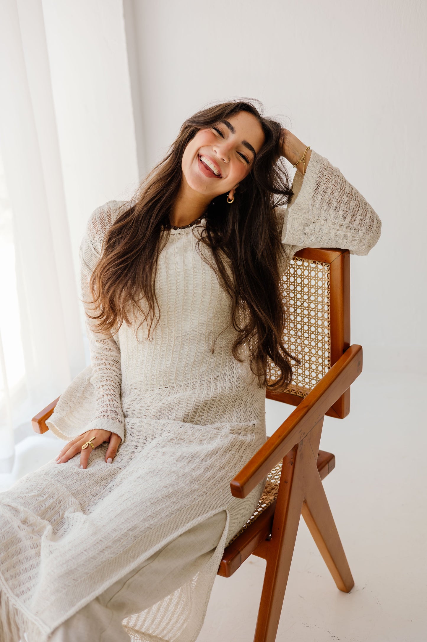 Boho Crochet Dress in Oat