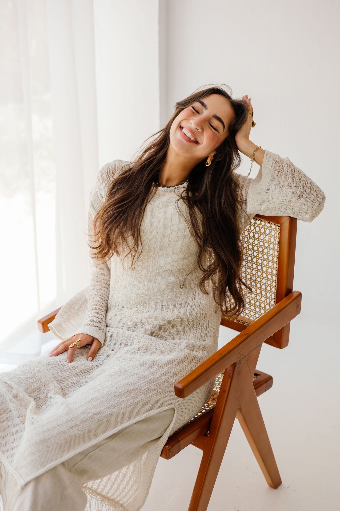 Boho Crochet Dress in Oat