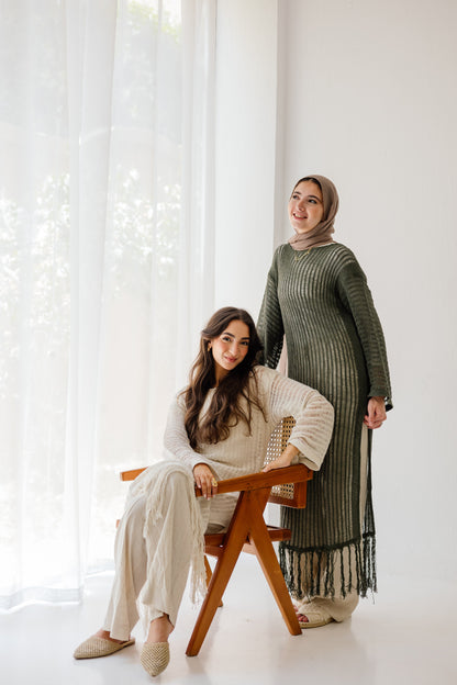 Boho Crochet Dress in Oat