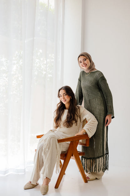 Boho Crochet Dress in Oat