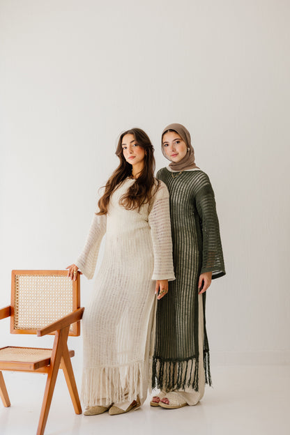 Boho Crochet Dress in Olive