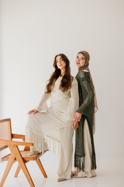 Boho Crochet Dress in Oat