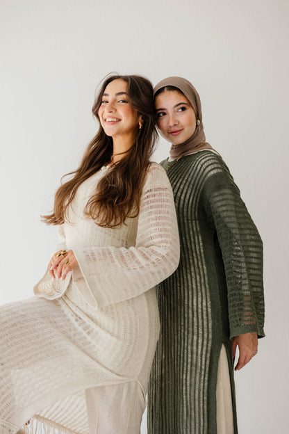 Boho Crochet Dress in Olive