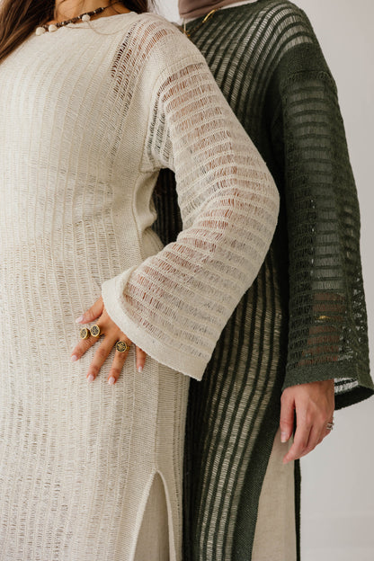 Boho Crochet Dress in Oat