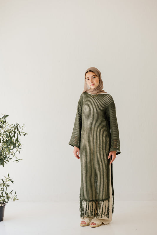 Boho Crochet Dress in Olive