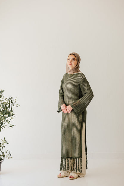Boho Crochet Dress in Olive