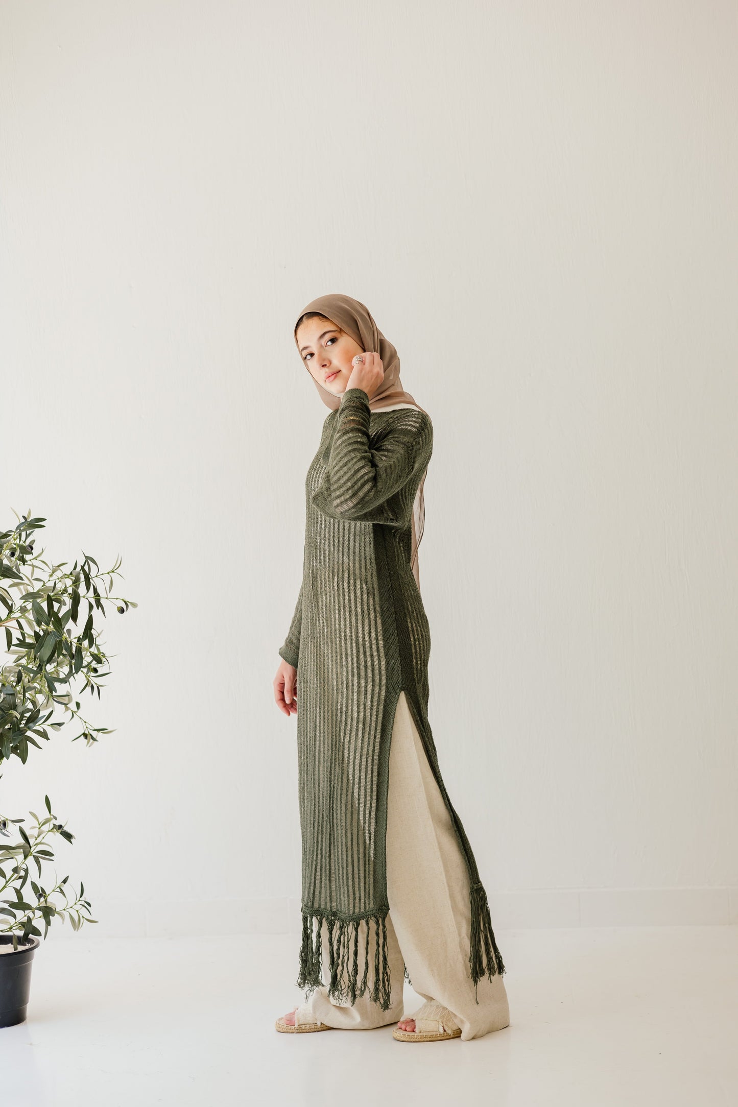 Boho Crochet Dress in Olive