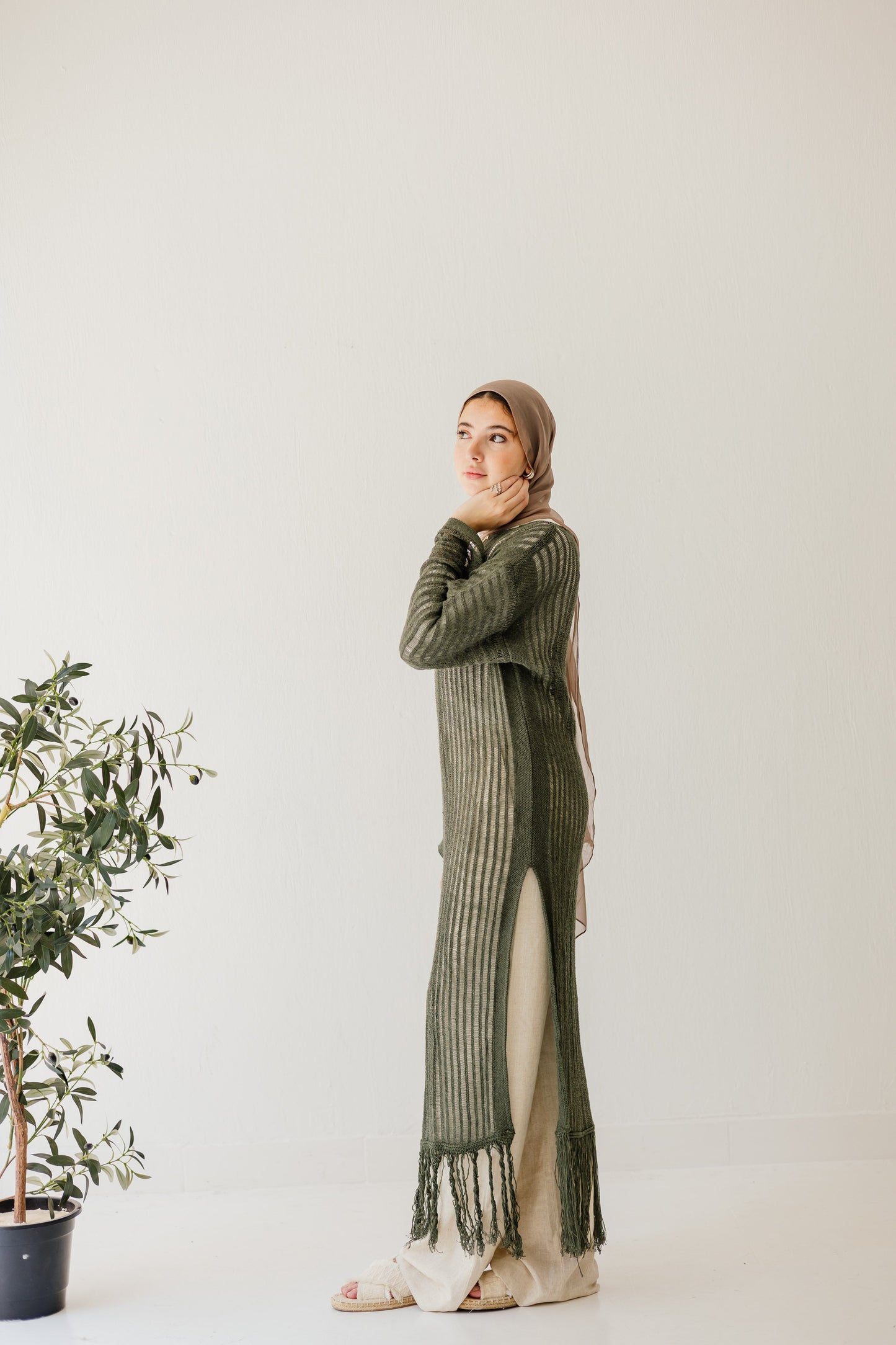 Boho Crochet Dress in Olive