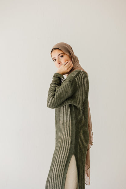 Boho Crochet Dress in Olive