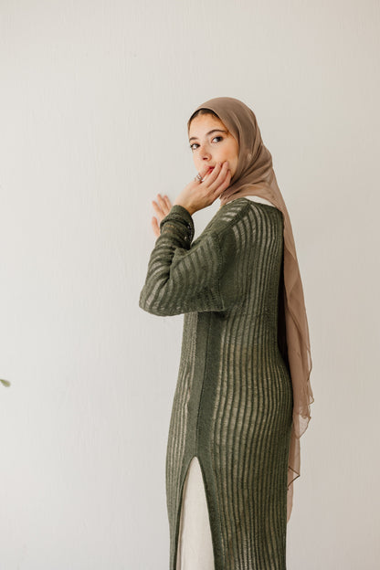 Boho Crochet Dress in Olive