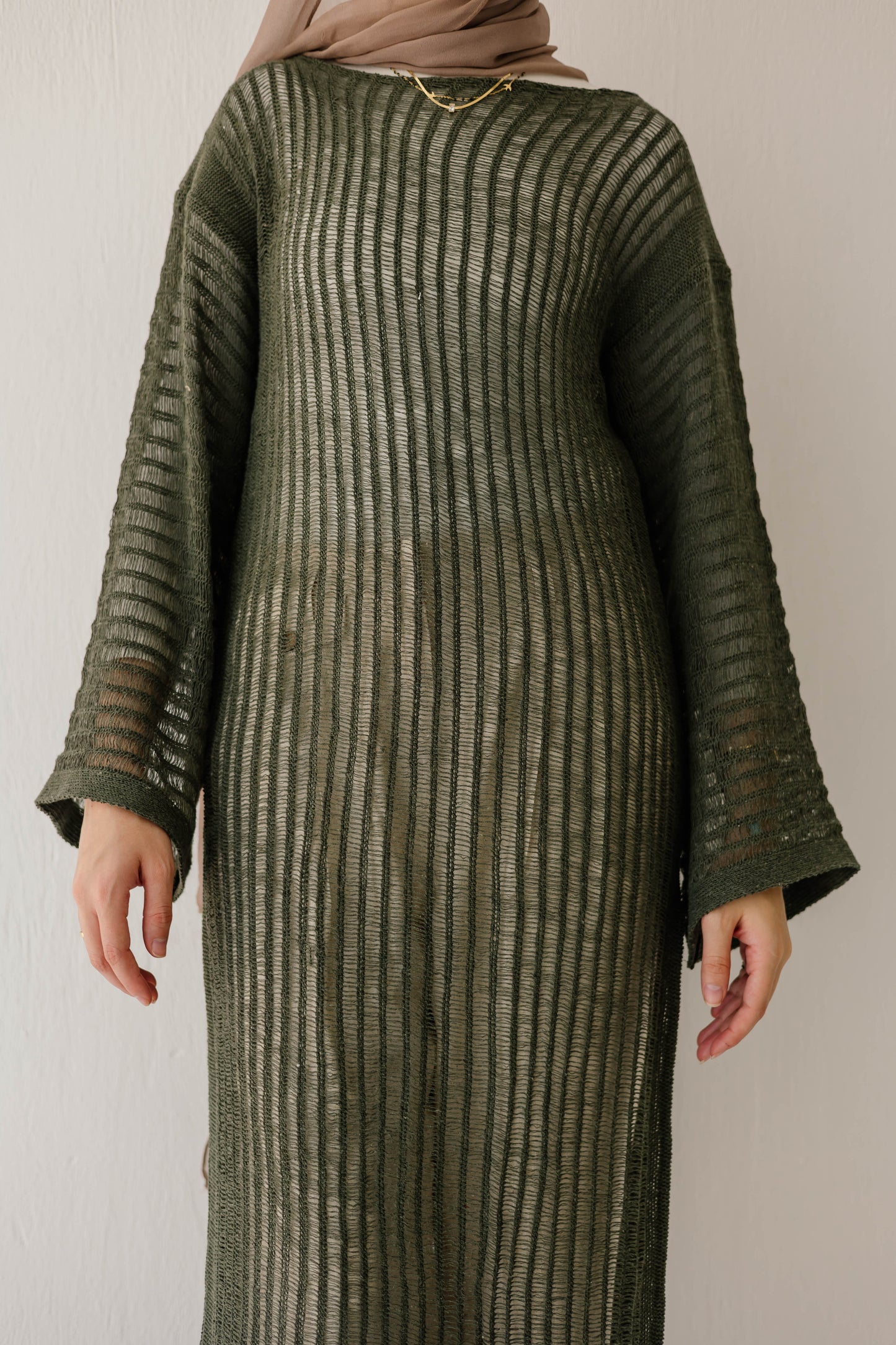 Boho Crochet Dress in Olive