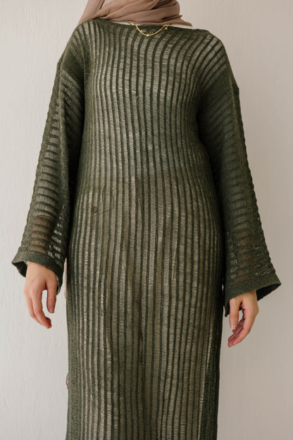 Boho Crochet Dress in Olive