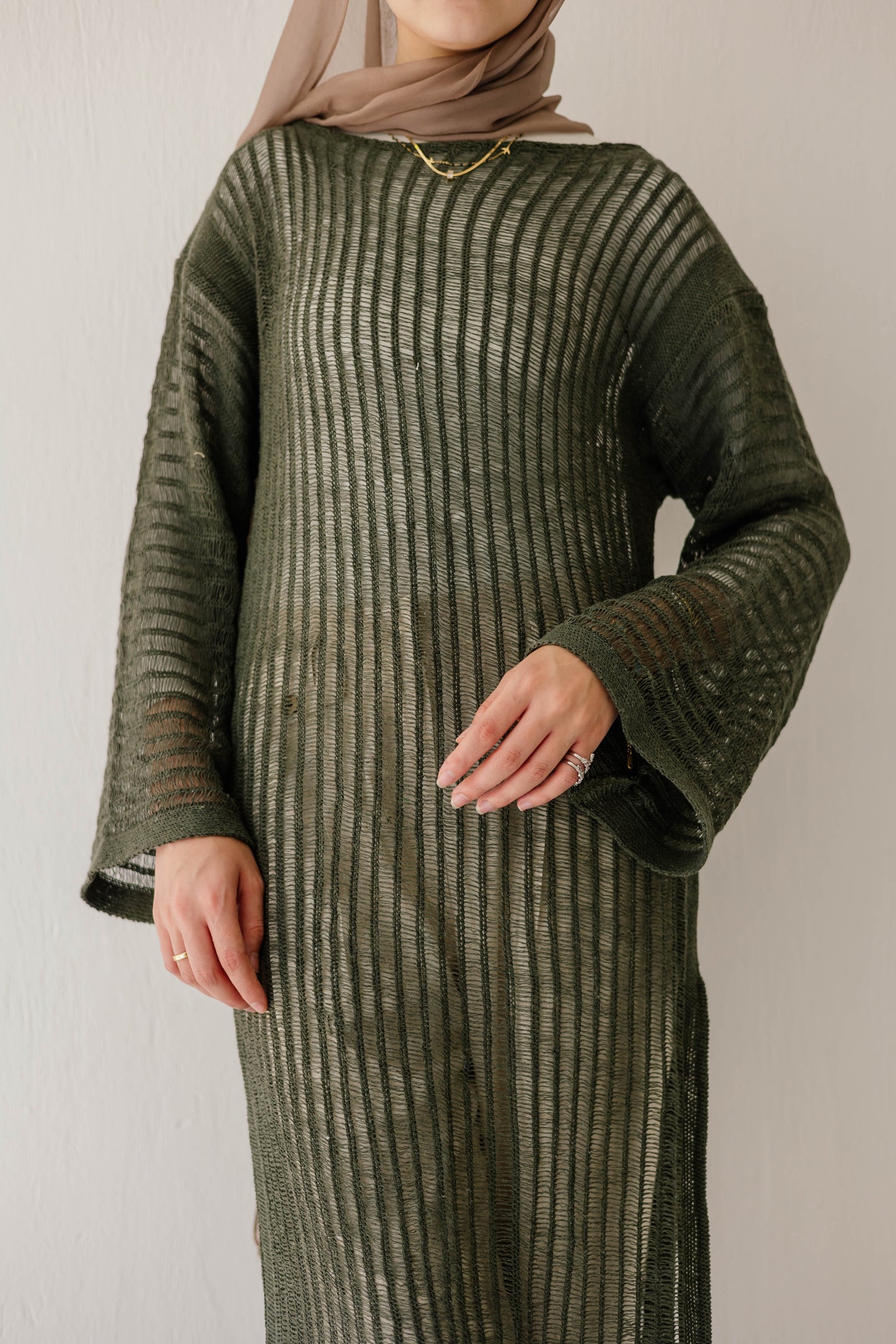 Boho Crochet Dress in Olive