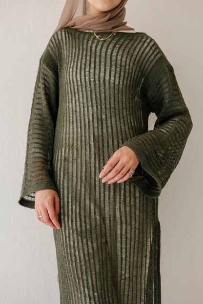 Boho Crochet Dress in Olive