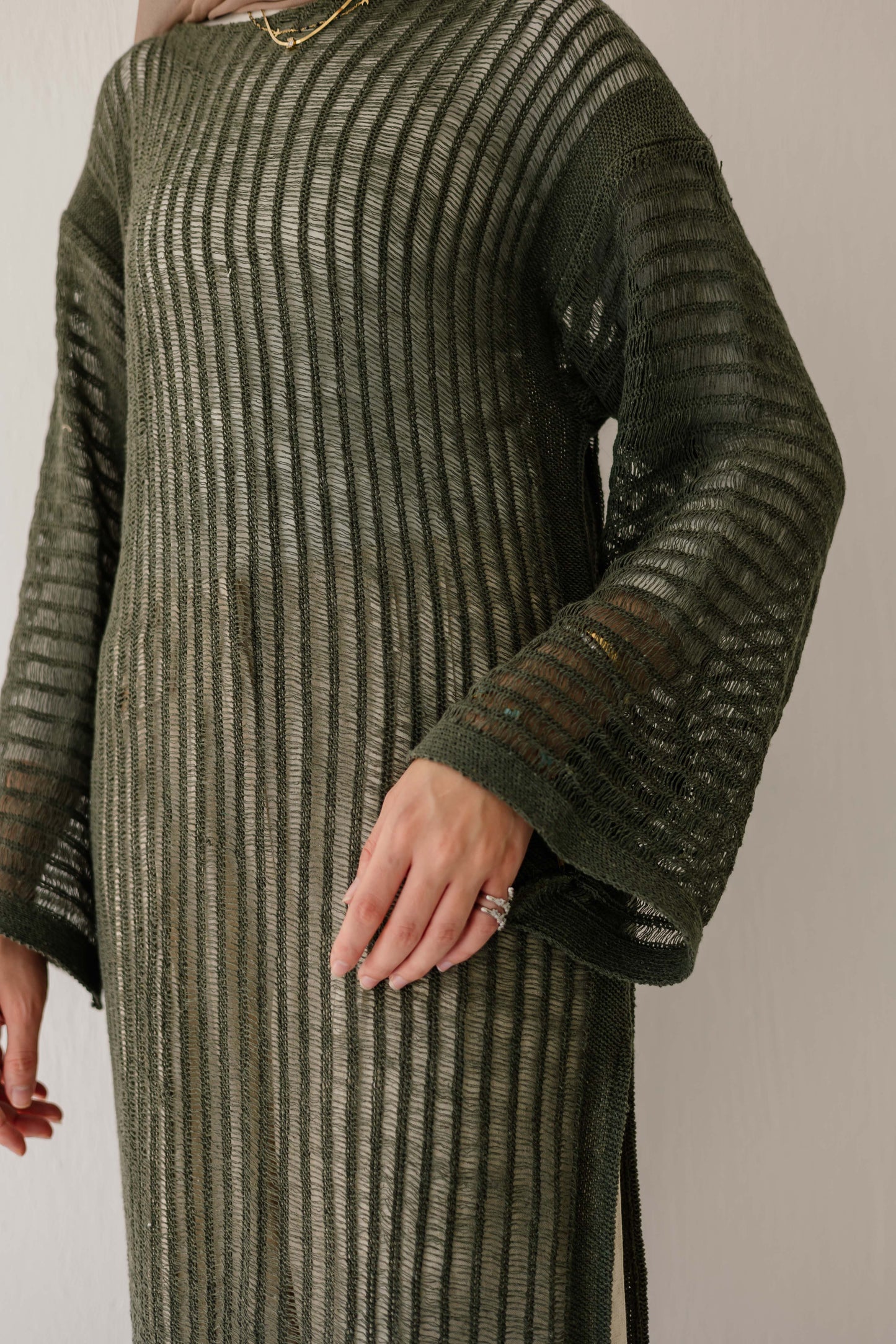 Boho Crochet Dress in Olive